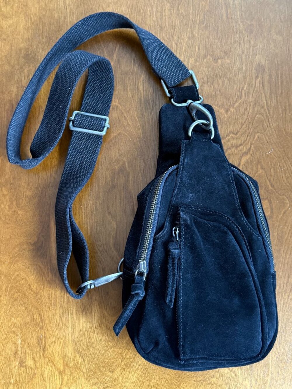 Free People FP Collection Hudson Suede Sling Bag Black Adjustable Woven Strap